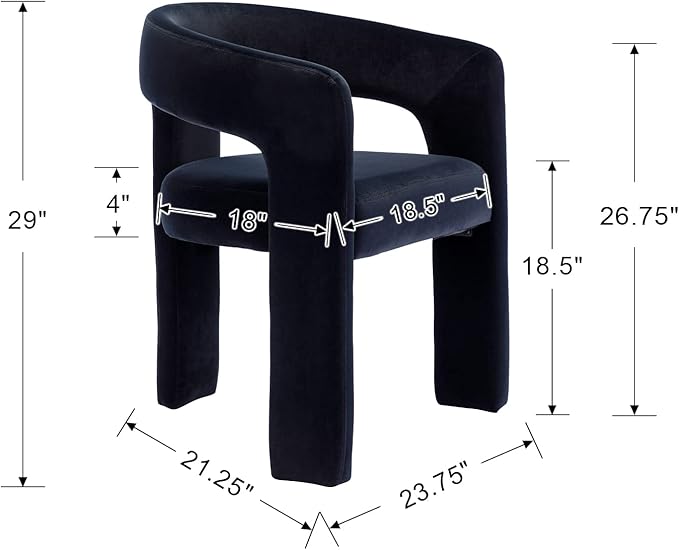 Set of 6 Modern Velvet Fabric Upholstered Dining Chairs with Open-Back, Cute Barrel Side Chairs Kitchen Armchair Accent Chairs for Dining Room Bedroom, Black