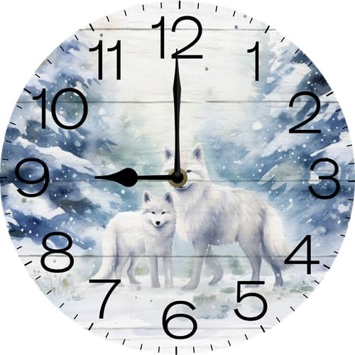 Wall Clock,Winter Fox Kitchen Decor and Accessories, Decorative Battery Operated Clocks for Living Room Bedroom Bathroom Farmhouse, 10 Inch