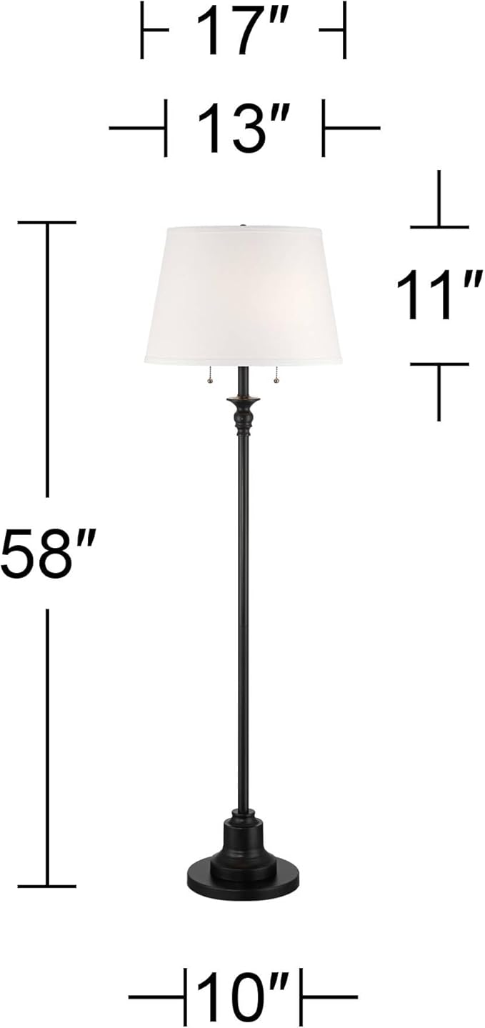 360 Lighting Spenser Traditional 58" Tall Standing Floor Lamp Skinny Pole Pull Chain Satin Black Metal Living Room Bedroom House Reading Office Home Decor Entryway Dining Indoor Family White Shade