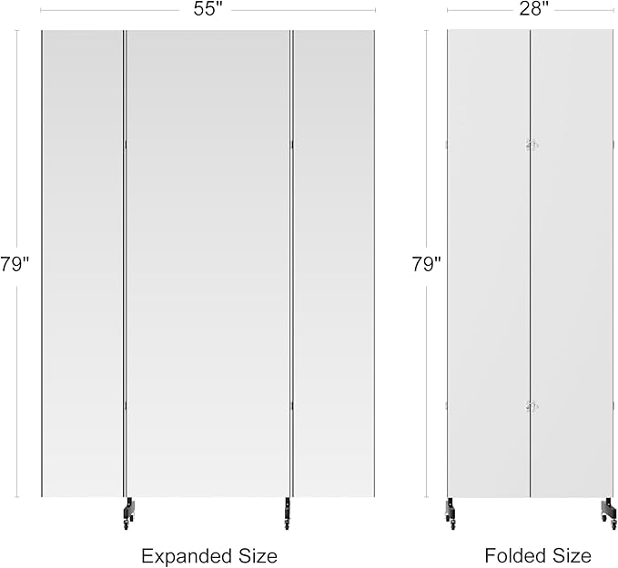 brisafe Full Length Mirror with 360° Wheels, 55"x79" Foldable Floor Mirror with Nano-Tech Shatterproof Film - Ultra-Large Mobile Mirror for Home Gym, Dance Studio & Commercial Spaces (Black)