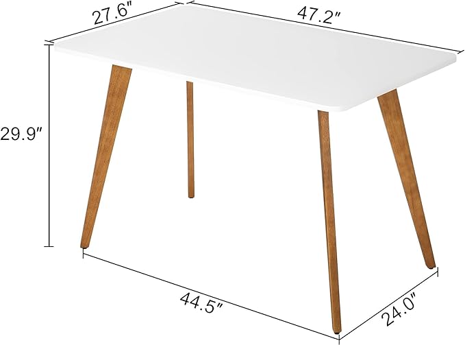 47.2" Dining Table for 4-6 Person - Rectangular Kitchen Table with Soild Wood Legs Mid Century Modern Table for Dinning Room, Kitchen, Living Room (White)