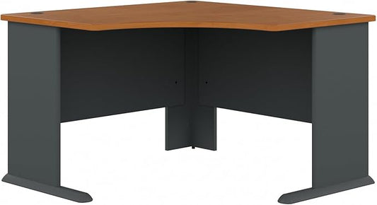 Bush Business Furniture Series A 48W Corner Desk in Natural Cherry and Slate, Compact L Shaped Workstation, Office Desktop Solution for Workspace