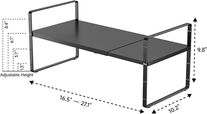 2Pack 16.5-27’’L Expandable Stackable Cabinet Shelves, Adjustable Spice Rack Cabinet Shelf Organizer for Kitchen, Countertop, Pantry and Cupboard, Black