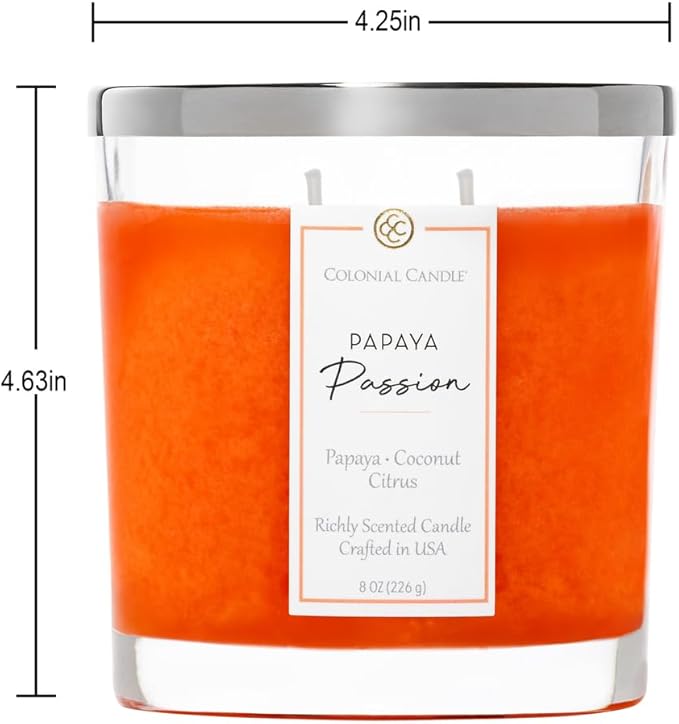 Colonial Candle Papaya Passion Scented Candle Jar, Highly Fragranced Candles for Home Scented, Mottled Wax Candle, 2 Wick, 8 oz - Made in The USA