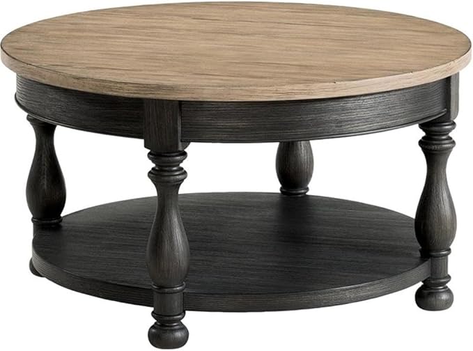 Pemberly Row Wood Coffee Table in Antique Oak and Matte Black