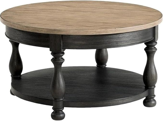Pemberly Row Wood Coffee Table in Antique Oak and Matte Black