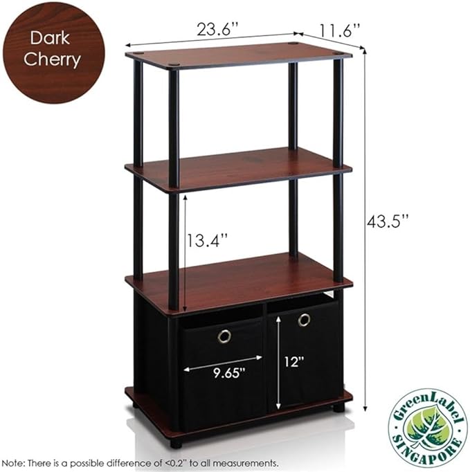 Furinno Go Green 4-Tier Multipurpose Storage Shelf with Bins, Set of 2, Dark Cherry