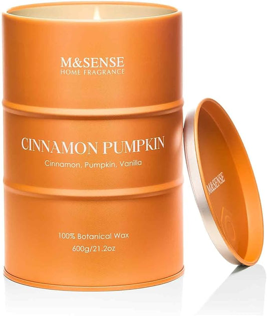 M&SENSE Cinnamon Pumpkin Scented Candles Large,Christmas Soy Candles,21.2oz 120 Hour Slow Burning,Aromatherapy Candle for Stress Relief Meditation Relaxing,Christmas Decor