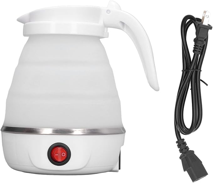 Folding Electric Kettle, US Plug 110V 400W Collapsible Hot Water Kettle with Detachable Power Cord for Desktop (White)