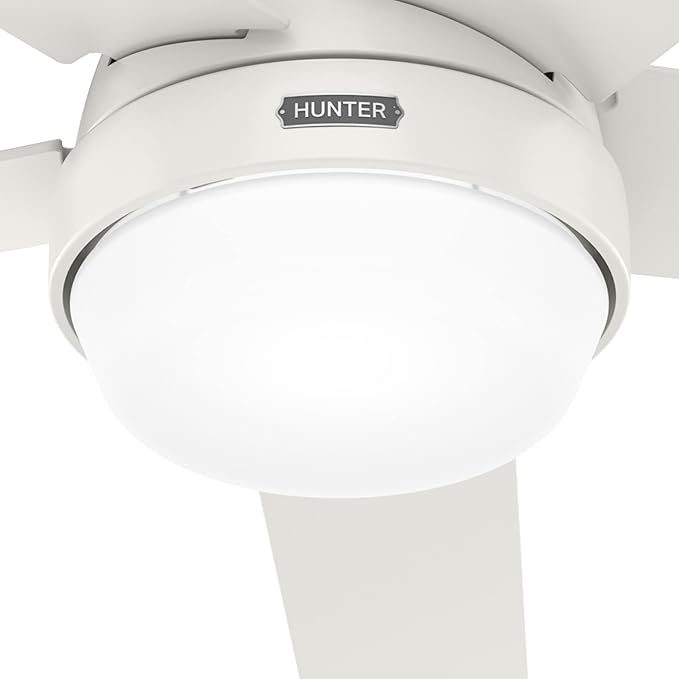 Hunter 52 inch Indoor Ceiling Fan with LED Light and Remote Control - White Modern Smart Ceiling Fan, Standard Mount, 5 Blades, For Bedroom, Living Room, or Kitchen, Quiet- Aerodyne 51336, Fresh White
