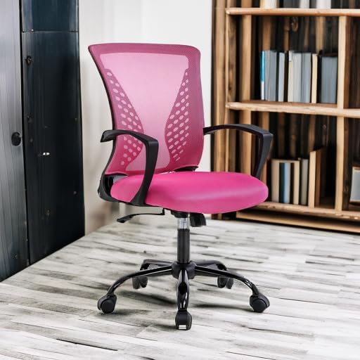 Office Chair Desk Chair Computer Chair with Lumbar Support Armrest Mid Back Rolling Swivel Task Adjustable Mesh Ergonomic Chair for Women Adults, Pink