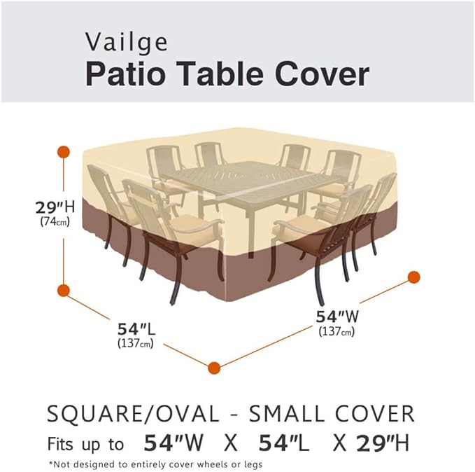 Vailge Waterproof Patio Furniture Set Cover with Padded Handles, Patio/Outdoor Table Cover, Patio/Outdoor Dining Square Table Chairs Cover(Small,Beige & Brown)