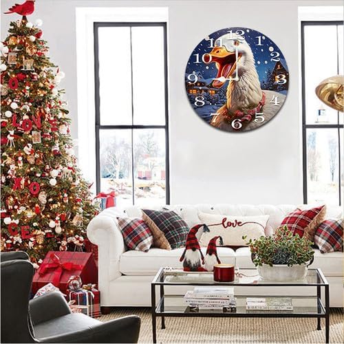 Christmas Goose Wall Clock Large Silent Non-Ticking Battery Operated Modern Clocks for Living Room Decor/Bedroom/Office (10x10 in)