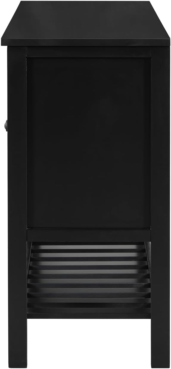 Elegant 60'' Entryway Console Table with 4 Doors and Functional Bottom Shelf, Wood Storage Cabinet Sideboard for Dining Room Living Room Office (Black-HK)