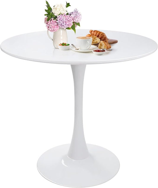Small Space 31.5 Inch White Round Tulip Dining Table - Modern Pedestal Base Kitchen Table for 2-4 People - Easy Assembly & Easy to Clean