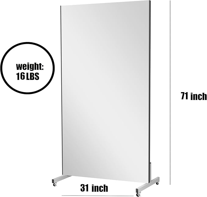 brisafe 71" X 31" Oversized Mirror on Wheels Black Glassless 360°Huge Dancing Rolling Dance Studio Full Length Standing for Home Gym Workout Large (Black Rolling Mirror 71" X 31", Large)