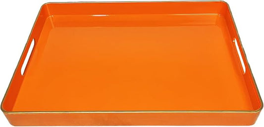 Large Orange Tray, Elegant Plastic Coffee Table Tray for Ottoman, Home Decor, Living Room.16.7"*12"*1.6"