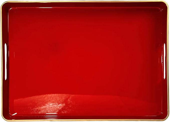 Large Red Tray, Elegant Plastic Coffee Table Tray for Ottoman, Home Decor, Living Room.16.7"*12"*1.6"