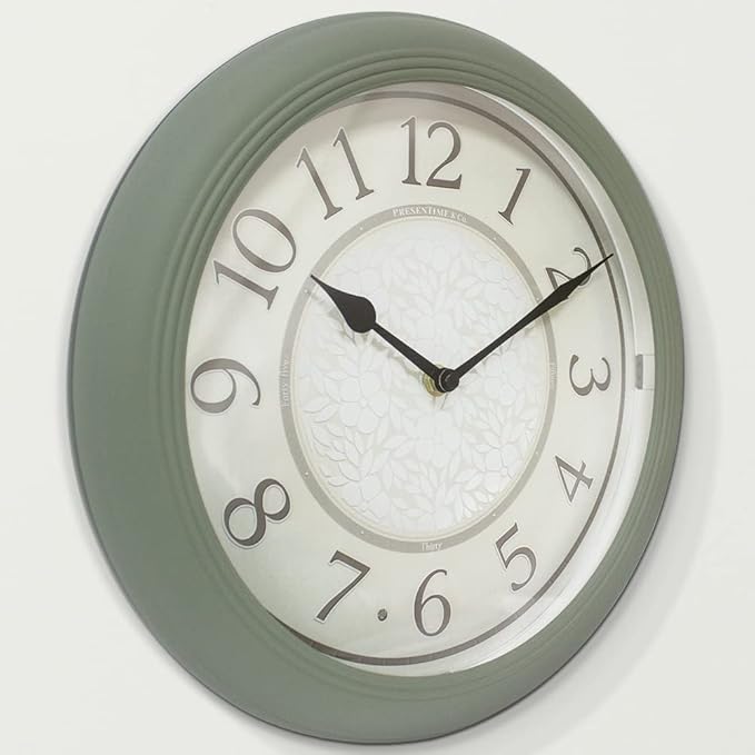 Presentime & Co. 12.6" Illuminated Farmhouse Wall Clock, Silent Battery Operated Night Light Wall Clock with Smart LED Sensor for Living Room, Bathroom, Kitchen, Home Office, Sage Green