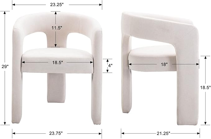 Modern Barrel Dining Chairs Set of 2, Linen Upholstered Accent Side Chair with Arms Comfy Makeup Vanity Chairs, Dining Living Room Kitchen Chairs, Beige