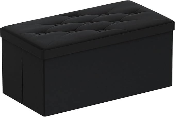 BRIAN & DANY Folding Storage Ottoman Bench, Ottoman with Storage, Foot Rest, Benches Seat for Bedroom, Living Room, Entryway, Long Shoes Bench, 15.7" x 31.5" x 15.7" Black