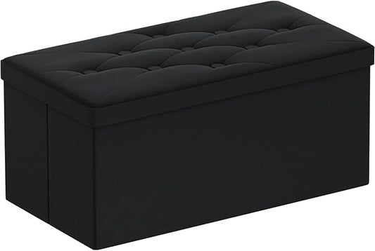 BRIAN & DANY Folding Storage Ottoman Bench, Ottoman with Storage, Foot Rest, Benches Seat for Bedroom, Living Room, Entryway, Long Shoes Bench, 15.7" x 31.5" x 15.7" Black