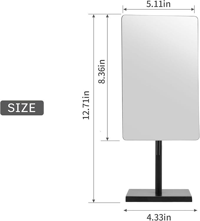 DOWRY 5X Tabletop Magnifying Makeup Mirror Adjustable Rectangular Vanity Mirror for Bedroom 304 Stainless Steel Gifts for Women Wife Mom Teengirls Matte Black
