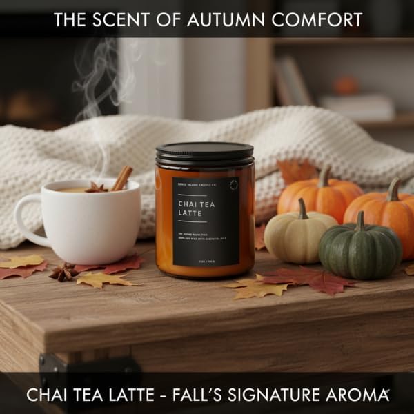 Chai Tea Latte Scented Fall Candle 100% Soy Wax 50+ Hrs Burn Time Highly Scented Aesthetic Candle Gifts for Women and Men