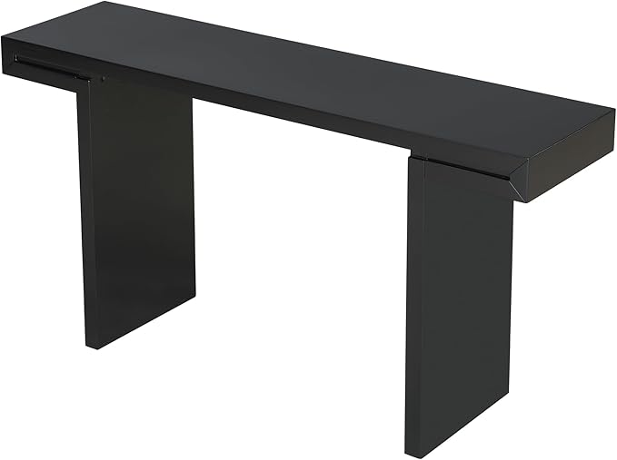 Modern U-Style Console Table, 60-Inch Black MDF Entryway Table with Geometric Design, Painted Finish, Adjustable Feet for Living Room, Hallway, 60 x 15.7 x 31.7 Inches