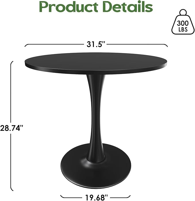 Stary 31.5" Small Round Dining Tulip Table Seats Up to 2-4 People,Wood Tabletop with Metal Pedestal Base