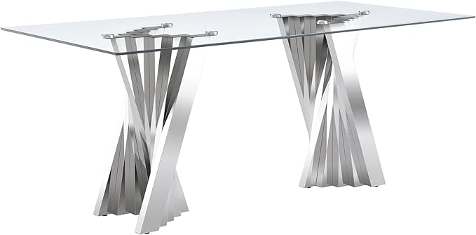 HomVent 70.08" Rectangular Clear Tempered Glass Dining Table,Stylish Design with Silver Stainless Steel Legs, Dining Table for Dining Room