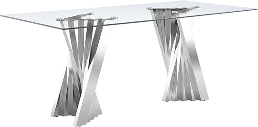 HomVent 70.08" Rectangular Clear Tempered Glass Dining Table,Stylish Design with Silver Stainless Steel Legs, Dining Table for Dining Room