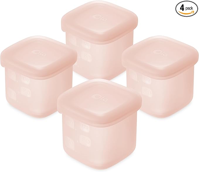 Olababy Clear Sense Silicone Storage Containers 4pk for Baby Food, Snacks, Formula, Puree, Sauce & More | Micro Plastic & BPA-Free | Daycare Essentials for Toddlers and Kids (Coral, 4 oz / 120 ml)