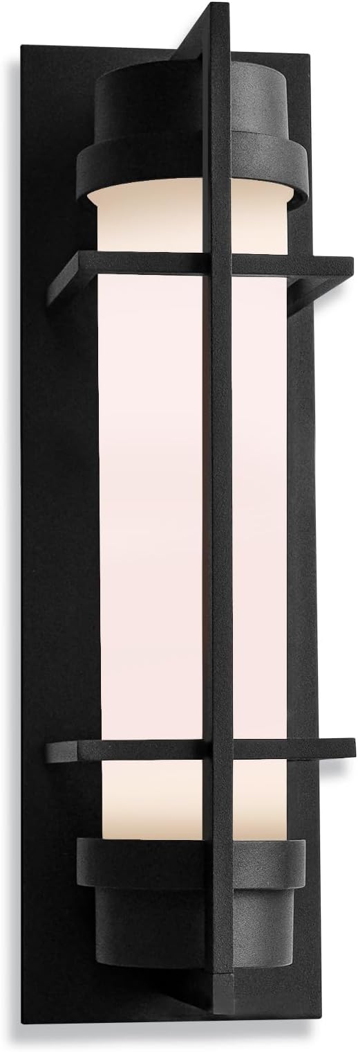 ALVIME Modern Outdoor Wall Sconce, 20 inch Matte Black Large Exterior Lighting Fixtures, Waterproof Outdoor Wall Light, Outside Sconce Lights for House, Entryway, Garage, E26 Base&Etched Opal Glass