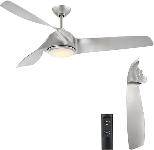 56 Inch Ceiling Fan With Lights, Led Indoor Ceiling Fan With Lights and Remote Control, Reversible Dc Motor, Suitable For Bedrooms, Living Rooms, Silver Propeller Blade Ceiling Fans