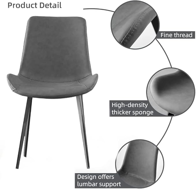 Dining Chairs Set of 4, Modern Kitchen & Dining Room Chairs, Upholstered Faux Leather Cushion Seat and Sturdy Metal Legs (4 Grey Chairs)