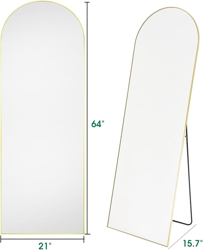 Arched Full Length Mirror - 21"64" Floor & Wall Mounted Mirror for Bedroom & Living Room, Gold