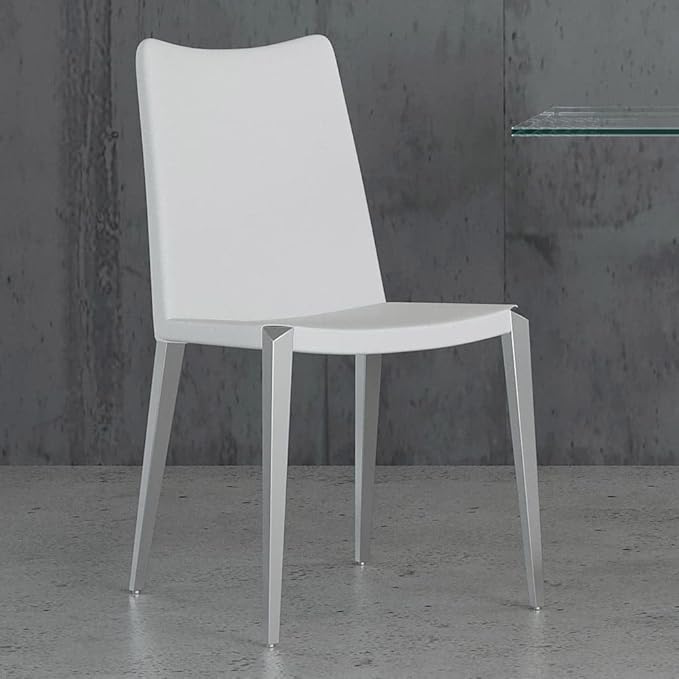 ZURI Modern Jordan Dining Chair in White Leatherette and Brushed Stainless Steel Base