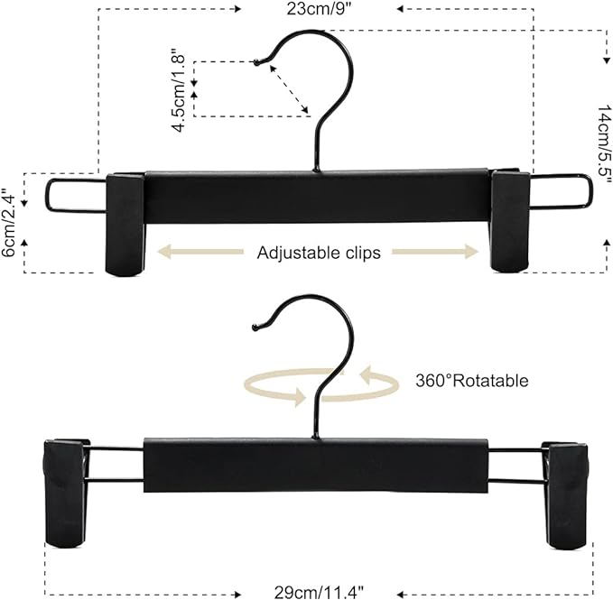 Clothes Pants Hangers, Space-Saving Skirt Holders with 360 ° Swivel Hooks, Adjustable Clips, Trouser Hangers, Clothes Coat Garment Jeans Hangers (20 Pack, Black)