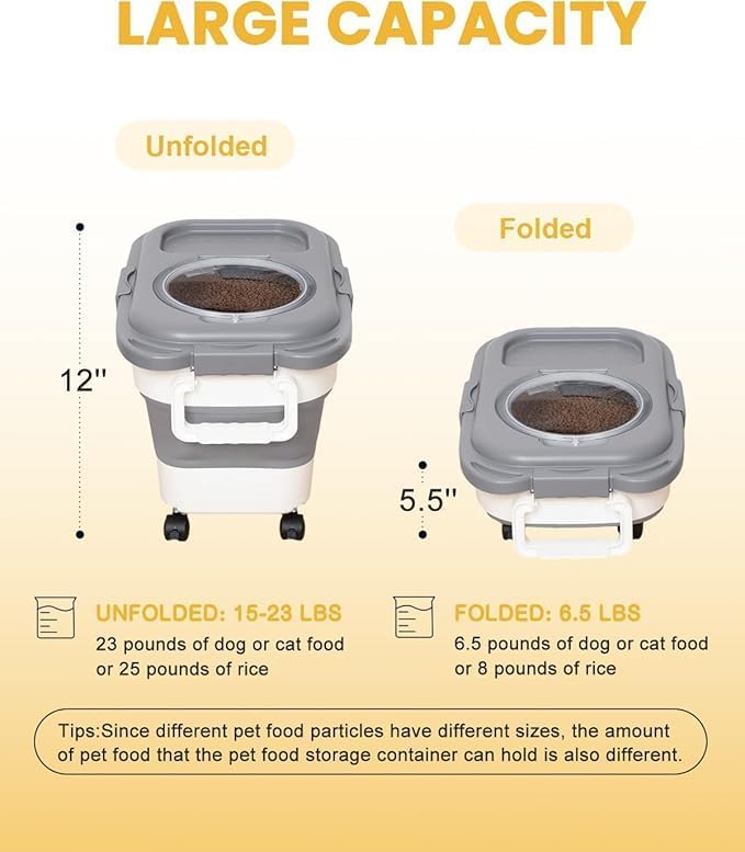 20-23LBS Collapsible Dog Food Storage Container, Pet Dog Pantry Large Containers Bin with Wheels,Scoop and 1pcs Food Storage Containers, Kitchen Cereal Flour Rice Leakproof Dry Holder