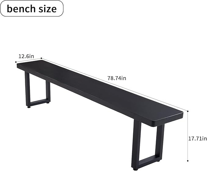 Modern Solid Wood Dining Table with Metal Base Stylish Durable Dining Room Table in Black Multiple Sizes Home Use Office Desk (Bench Black, 78.74in)