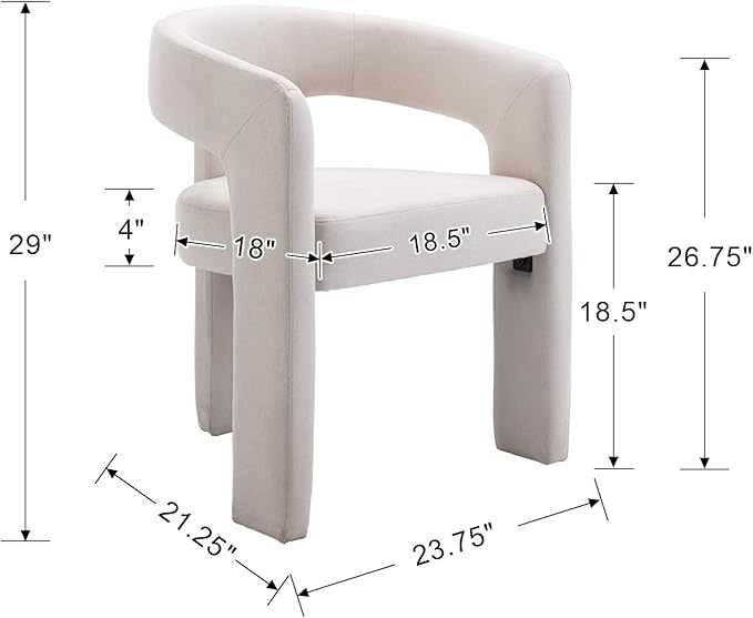 Set of 2 Modern Linen Fabric Upholstered Dining Chairs with Open-Back, Cute Barrel Side Chairs Kitchen Armchair Accent Chairs for Dining Room Bedroom, Ivory