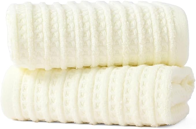 sense gnosis Beige Waffle Hand Towel Set of 2 Super Soft 100% Cotton Striped Highly Absorbent Decorative Hand Towels for Bathroom 13 X 29Inch