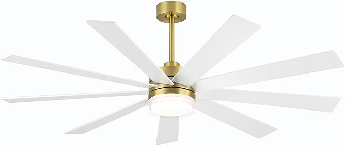 64" Ceiling Fan with Light, 6-Speed Remote Control, Reversible DC Motor, Modern 9 Blades with 4.5"/12" Downrods for Home or Commercial White/Gold