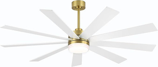 64" Ceiling Fan with Light, 6-Speed Remote Control, Reversible DC Motor, Modern 9 Blades with 4.5"/12" Downrods for Home or Commercial White/Gold