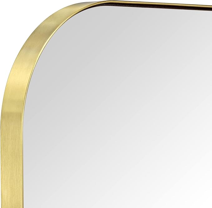 32x40'' Brushed Brass Arch Mantel Mirror Arched Rounded Corner Mirror for Bathroom, Living Room or Powder Room