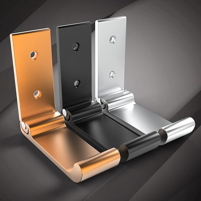 6Pcs 3'' Folding Coat Hooks Gold Foldable Hooks Aluminum Alloy Wall Hooks Headphones Holder Wall Mounted with 12pcs Screws Set for Hanging Coats, Bags, Hat, Towel, Keys