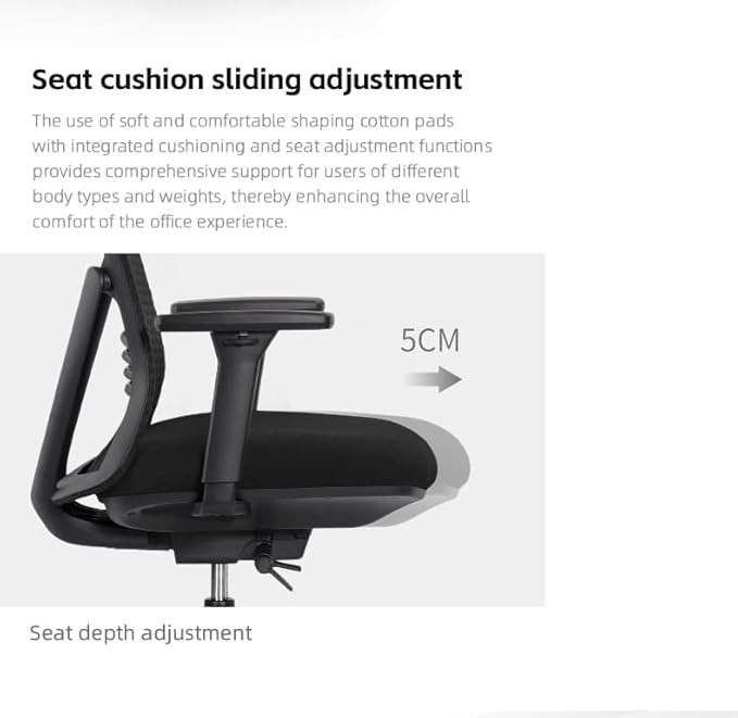 Executive Office Chair – Mesh Office Chair with V-Shaped Back, Adjustable 3D Arms & Sliding Soft Seat Cushion – Holds Up to 270lbs (Black)