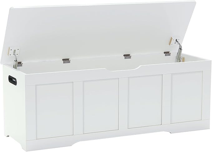47.2" Storage Chest, Extra Large Storage Trunk with 2 Safety Hinges, Wooden Storage Bench, Shoe Bench, Entryway Bench for Living Room, Bedroom, White