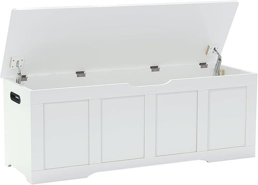 47.2" Storage Chest, Extra Large Storage Trunk with 2 Safety Hinges, Wooden Storage Bench, Shoe Bench, Entryway Bench for Living Room, Bedroom, White